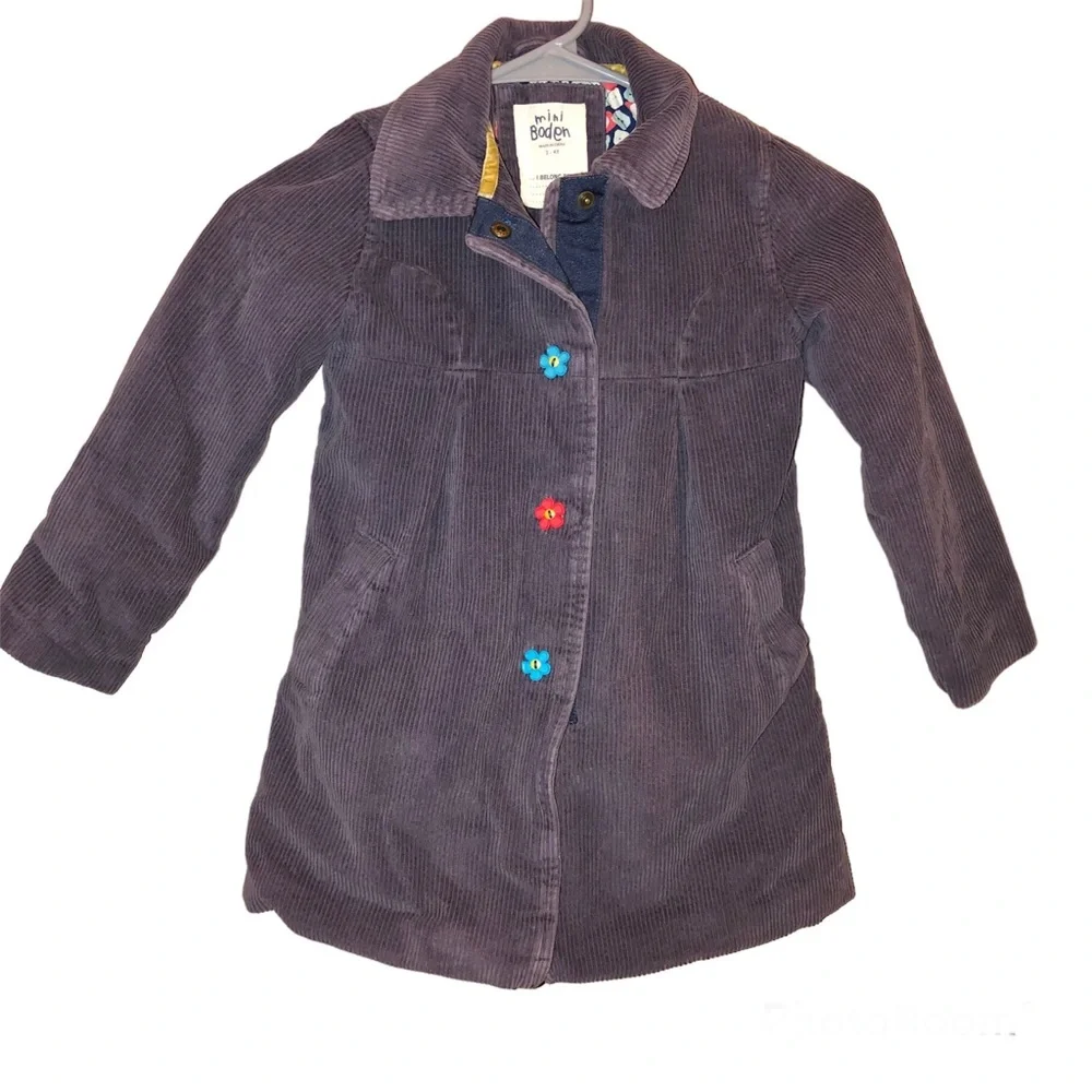 Mini Boden Corduroy Flower Button Jacket Purple 3-4Y